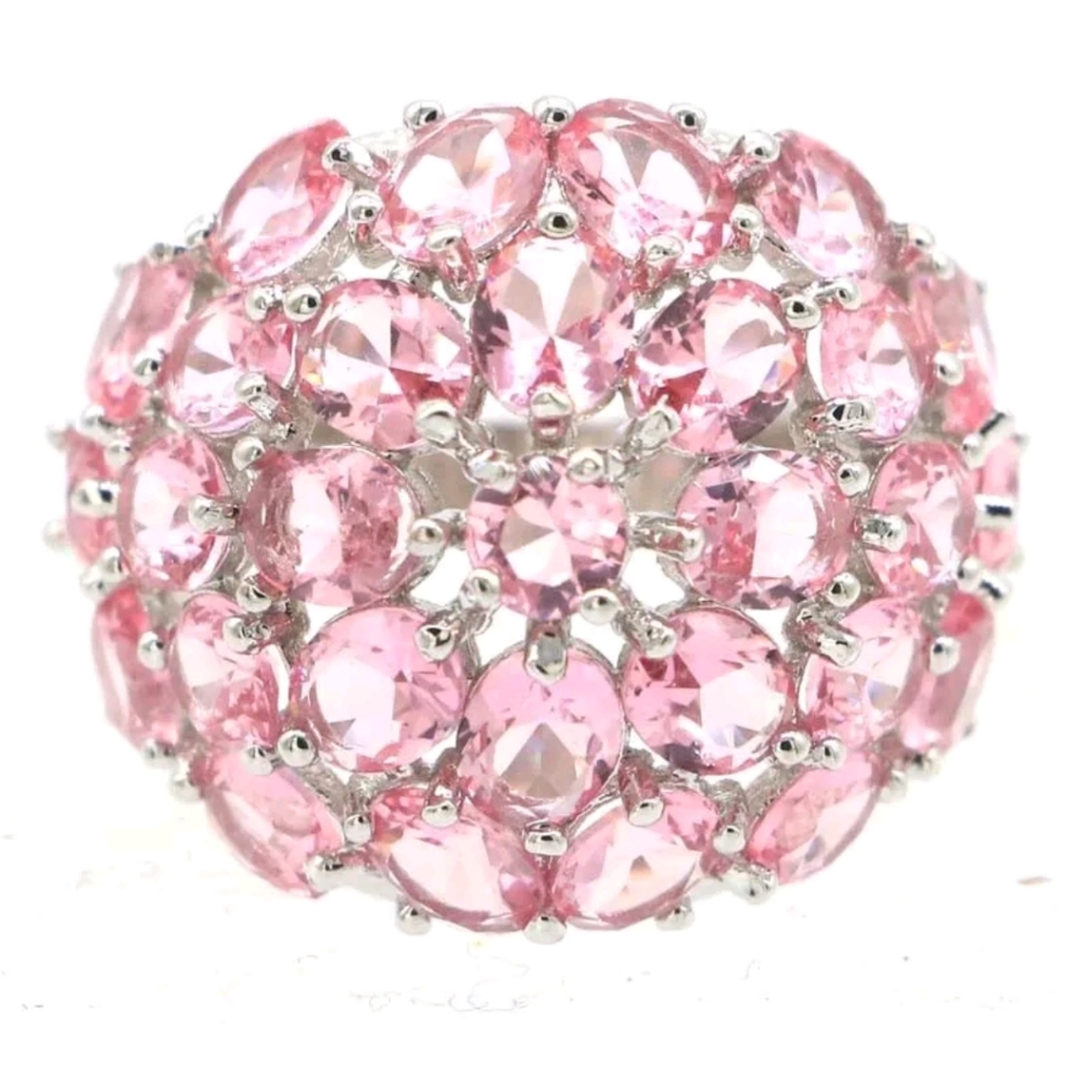 New size 7.75 pink morganite cz sterling silver ring